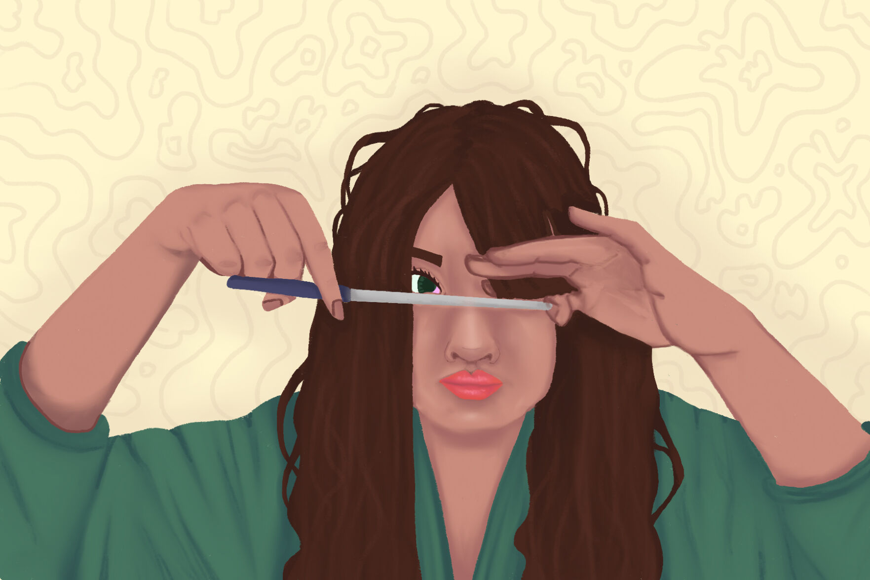 Someone cutting bangs graphic (jpg)